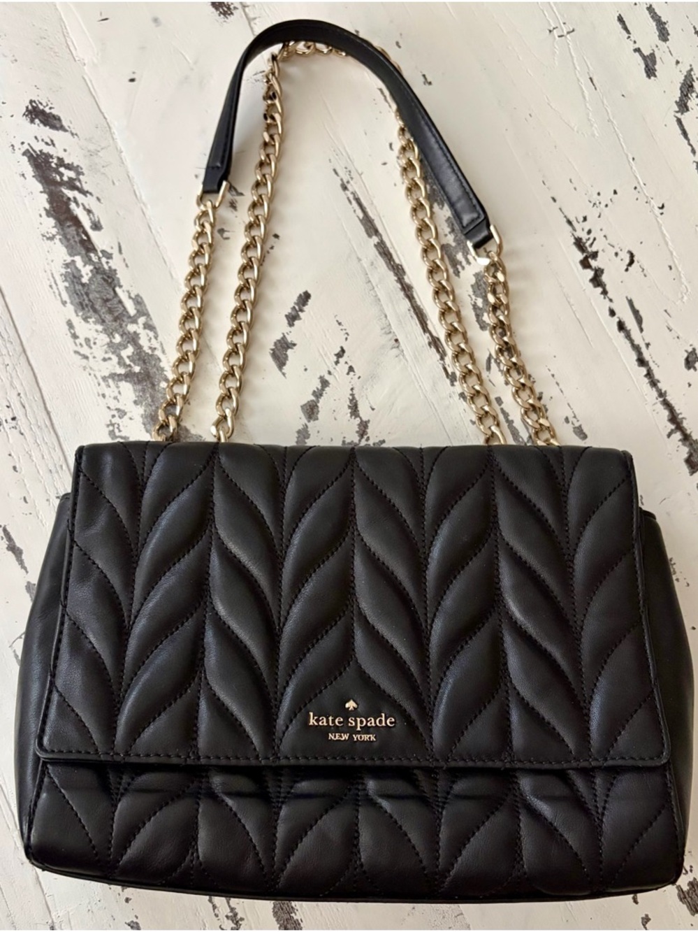 kate spade Black Quilted Shoulder Bag with Gold Chain